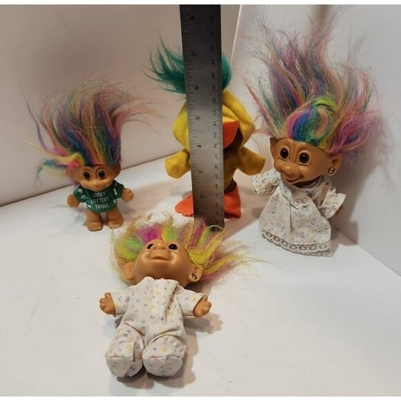 Vintage Lot of 4 Trolls - Lotto Rainbow Chicken and Baby Rainbow - Picture 3 of 16